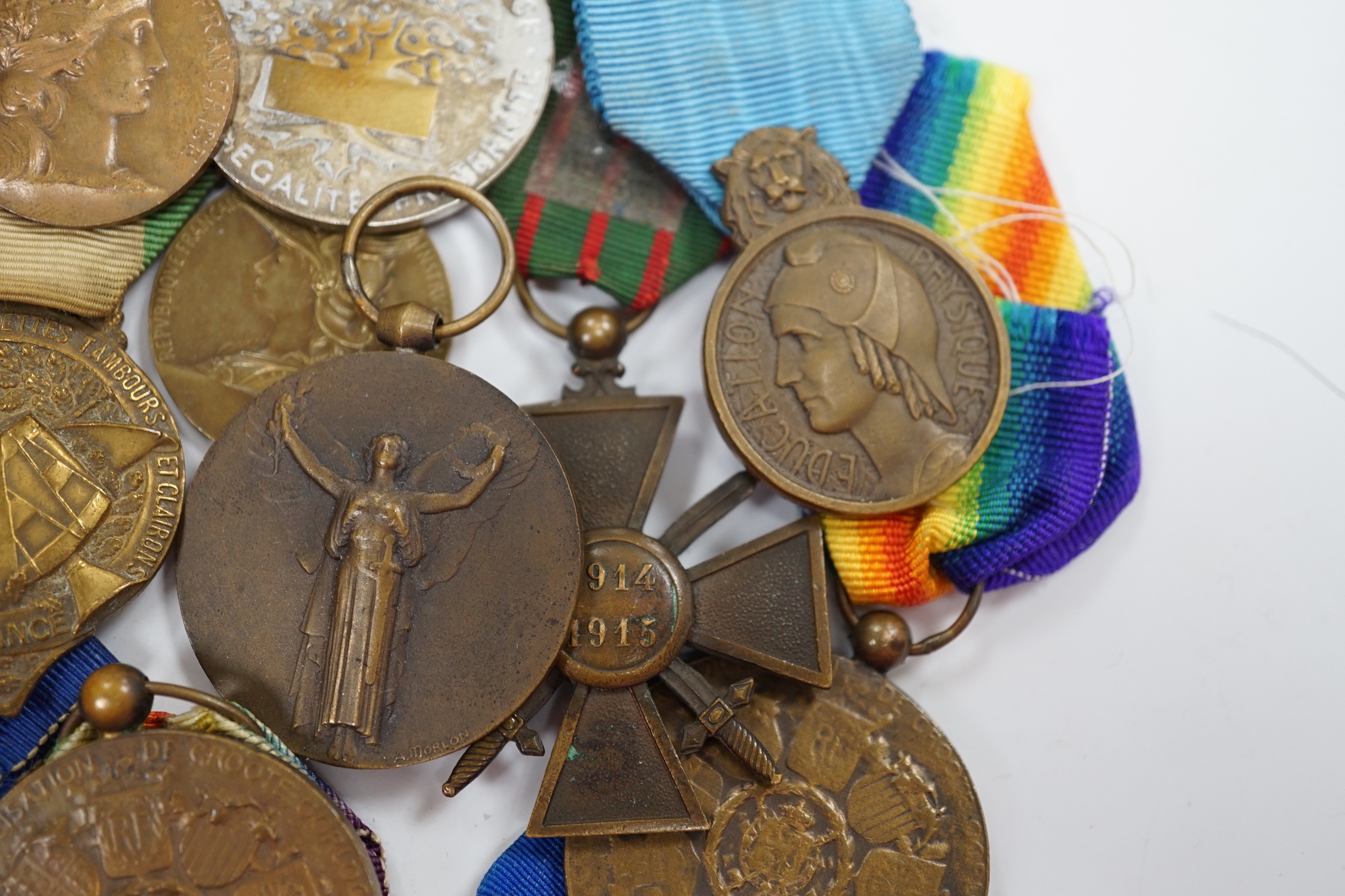 Eighteen French and Belgium medals, etc. including; Medal of Honour, War Cross, Medal of Honour for Physical Education, Victory Medal, etc.